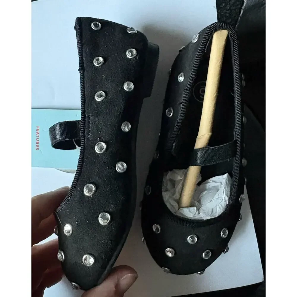 Cat & Jack Girls Black Studded Mary Jane Flats Memory Foam Flexible Size 6